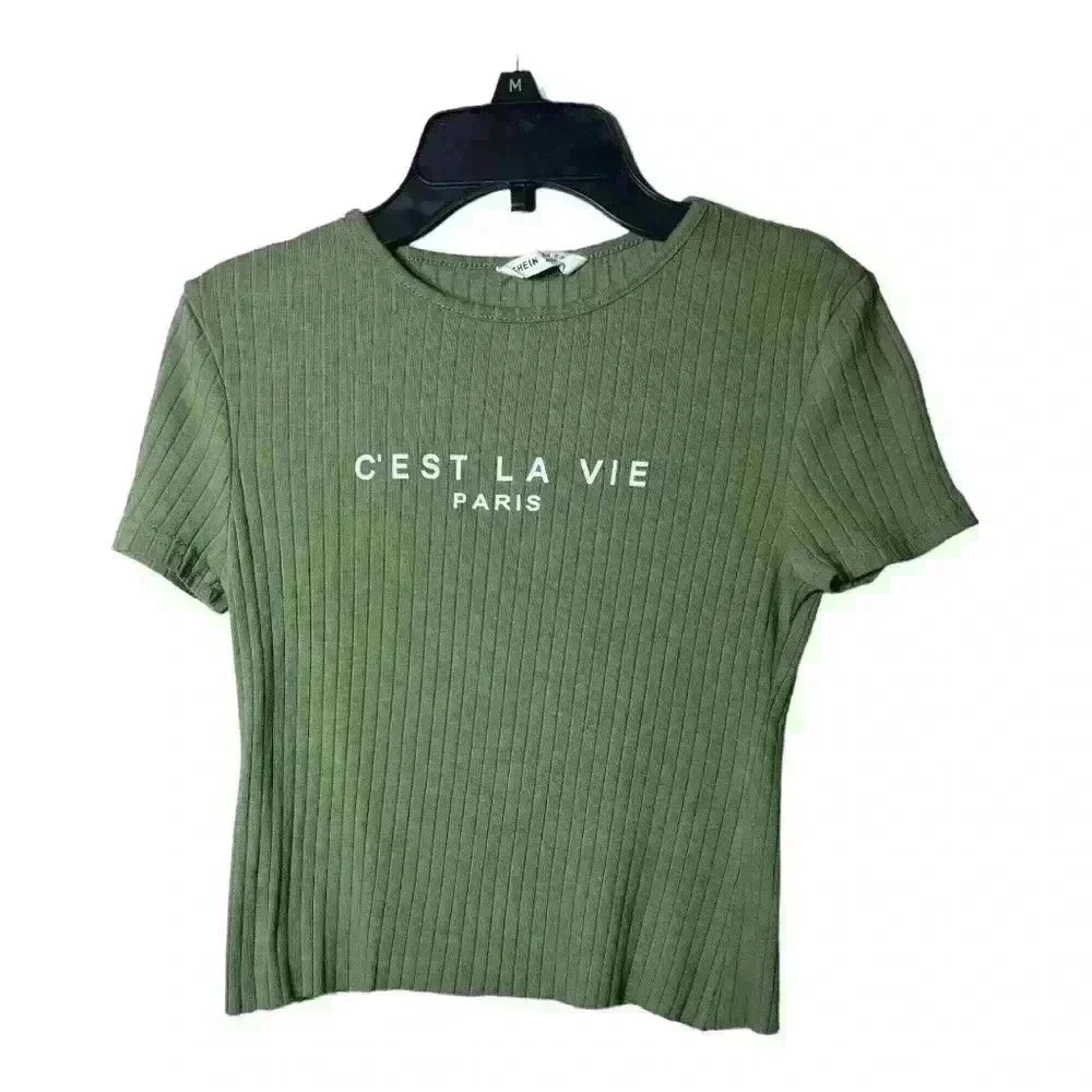 C’Est La Vie tee, Army Green, size 10Y/EU140